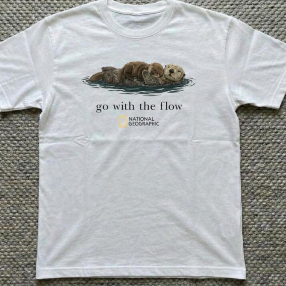 White National Geographic Sea Otter Tee Go With The Flow T-Shirt